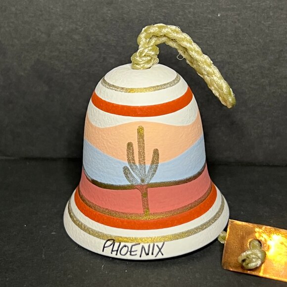 Phoenix Arizona Hand Painted Art Pottery Ceramic Desert Cactus Bell Ornament - Picture 2 of 5